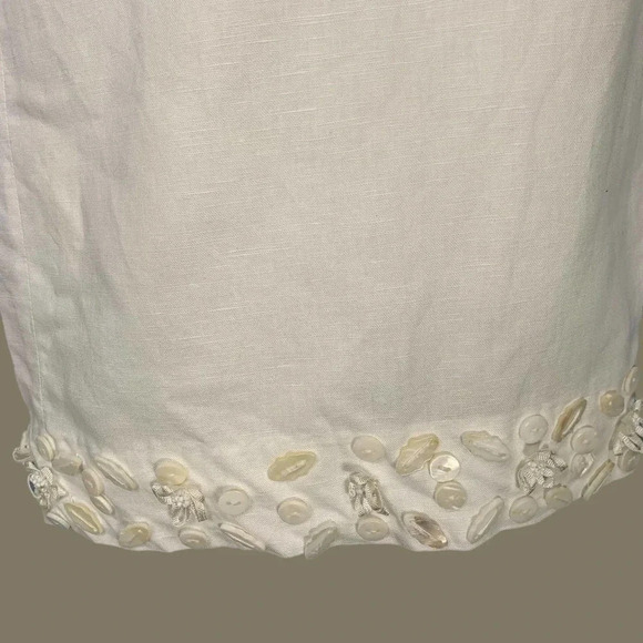 Spenser Jeremy Linen Blend Cropped Pants Women Size 12 White Shell Embellished - Picture 5 of 15